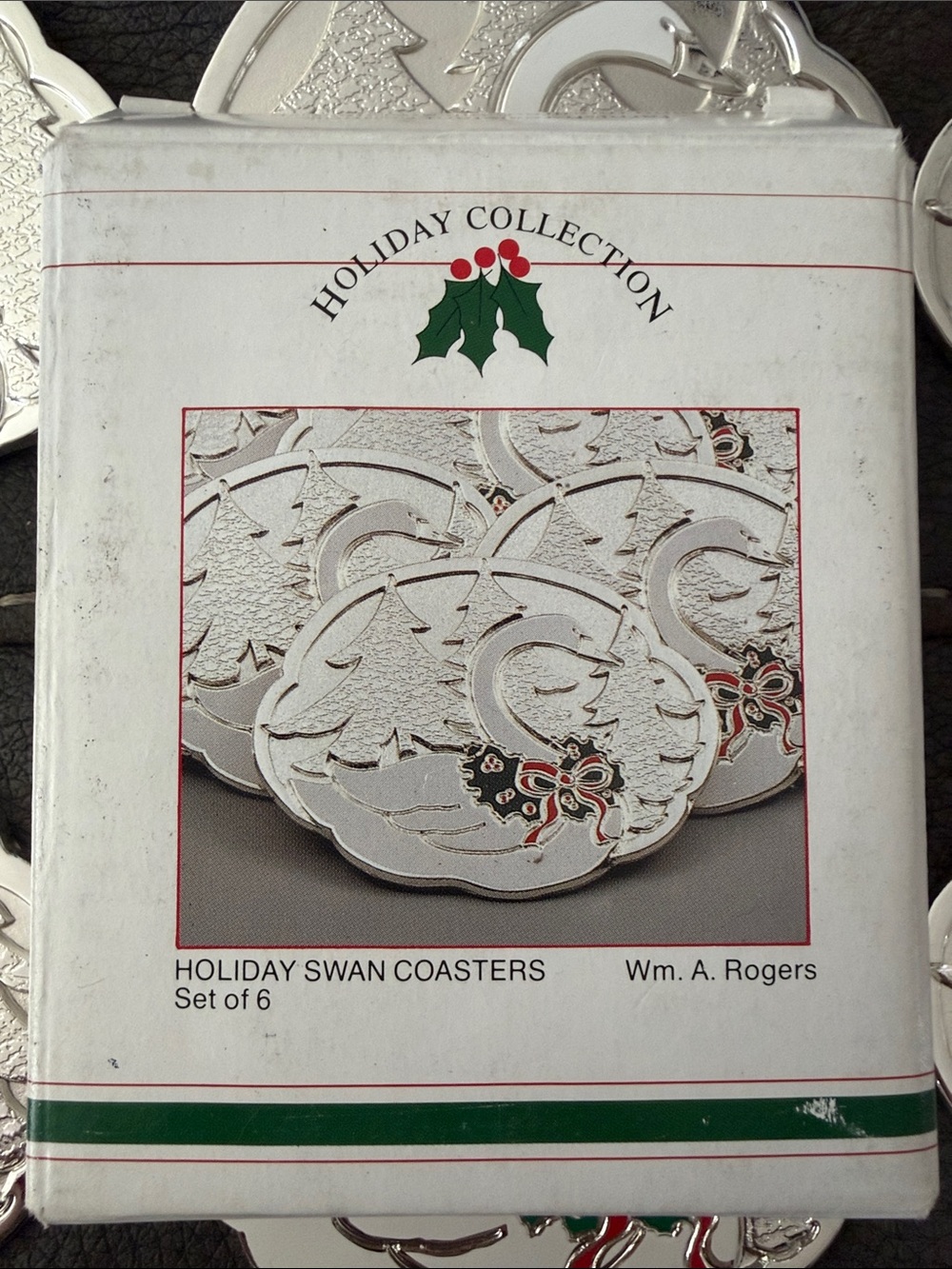 Wm. A. Rogers Holiday Swan Coasters - Silver and Red (Set of 6)